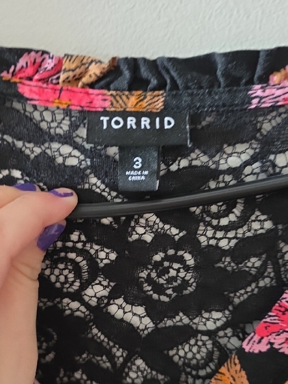 Torrid Black Lace Dress with Pink & Gold Floral Trim - Picture 3 of 6